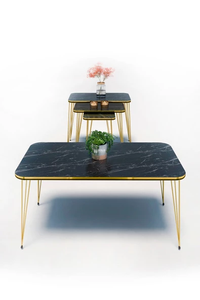 Gold Falez Zigon Sehpa Kr Ve Orta Sehpa Kr Set Çift Gold Bendir Tel 1113 - Resim 4