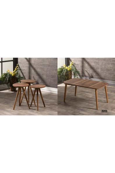 Gold Falez Zigon Sehpa Ve Orta Sehpa Kr Torna Ceviz Set 3006 ürün görseli 1