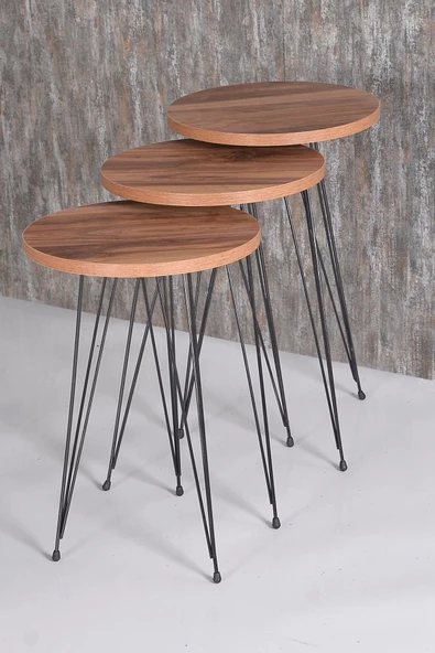 Gold Falez Orta Sehpa Ve Zigon Sehpa Ceviz Set Tel Ayak Kr - 4