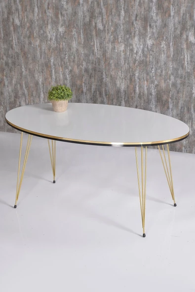 Gold Falez Orta Sehpa Elips Çift Gold Beyaz Tel Ayak ürün görseli 1