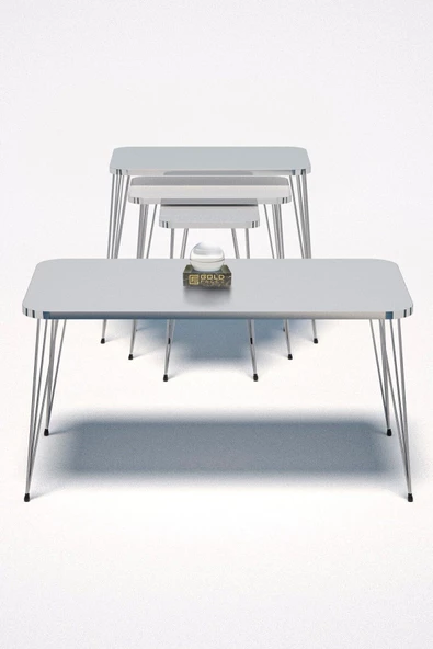 Gold Falez Zigon Sehpa Kr Ve Orta Sehpa Kr Set Gümüş Beyaz Tel - 2