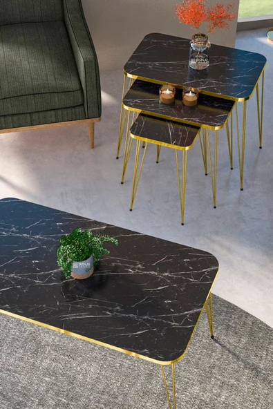 Gold Falez Zigon Sehpa Kr Ve Orta Sehpa Kr Set Gold Bendir Tel 1107 - 2