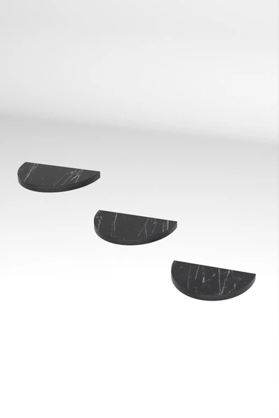 ilkal Duvar Rafı Dekoratif 3 Adet Çiçeklik Oval Siyah Mermer Desen - 4