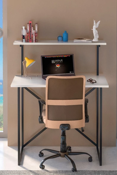 Gold Falez Çalışma Masası Raf Kitaplık Çok Amaçlı Ofis Masa Beyaz - 2