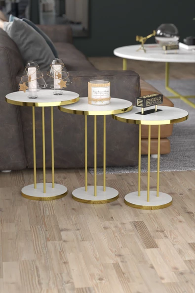 Gold Falez ORTA SEHPA VE ZİGON SEHPA TERRA SET GOLD BEYAZ - 7