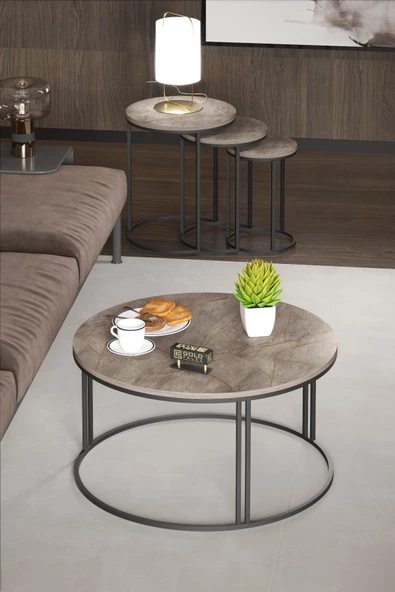 Gold Falez Orta Sehpa Tekli Ve 3'Lü C Zigon Sehpa Kombin Set Gordion - 3