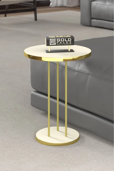 Gold Falez Zigon Sehpa Terra Gold Krem - Resim 4