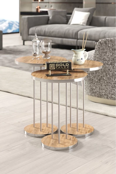 Gold Falez Zigon Sehpa Terra Gümüş Ceviz - Resim 2