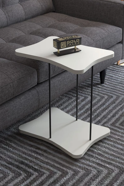 Gold Falez Yan Sehpa Tekerlekli Servis Sehpası HND Beyaz - Resim 2