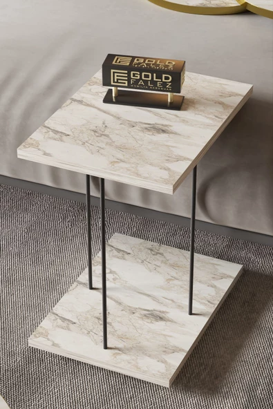 Gold Falez Yan Sehpa Tekerlekli Servis Sehpası HND Dikdörtgen Efes - Resim 4