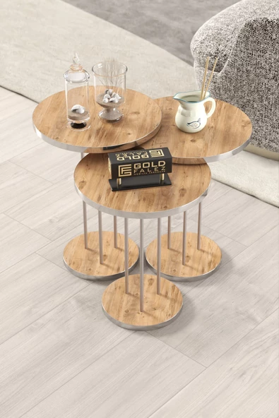 Gold Falez ORTA SEHPA VE ZİGON SEHPA TERRA SET GÜMÜŞ CEVİZ - Resim 5