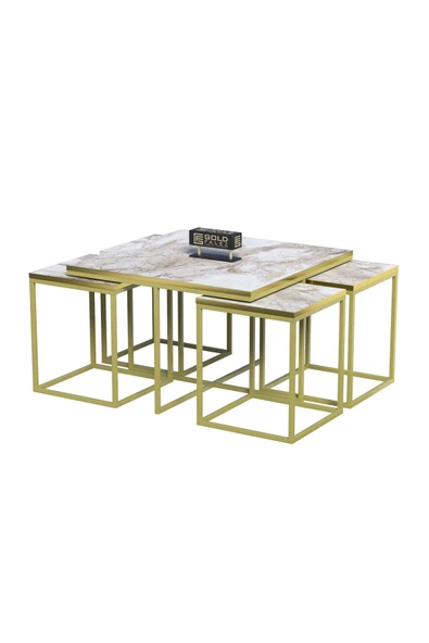 Gold Falez Orta Sehpa Ve Zigon Sehpa 5'li Lüx Set Altın Efes - 5