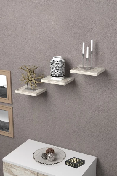 ilkal Duvar Rafı Dekoratif 3 Adet Çiçeklik Kare Efes - 3