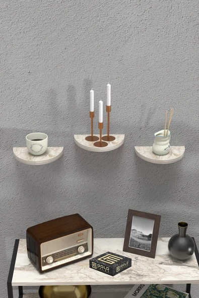 ilkal Duvar Rafı Dekoratif 3 Adet Çiçeklik Oval Efes - 2