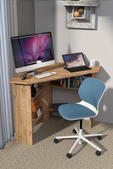 Gold Falez ÇALIŞMA MASASI KÖŞE ÇOK AMAÇLI BİLGİSAYAR MASASI ATLANTİK ÇAM - 2