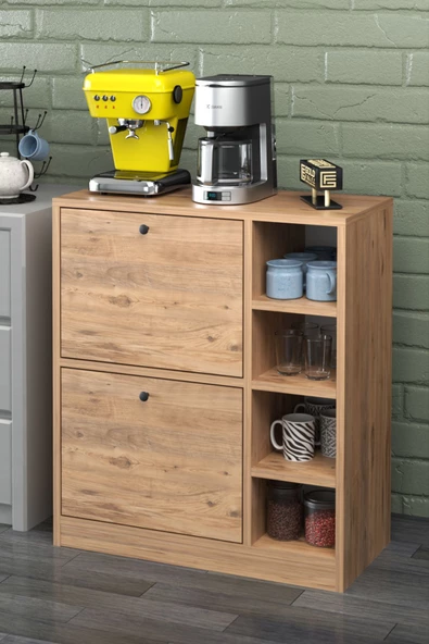 Gold Falez Kahve Köşesi Mutfak Rafı Çok Amaçlı Dolap Mutfak Stand Mutfak Bango Ceviz - 3