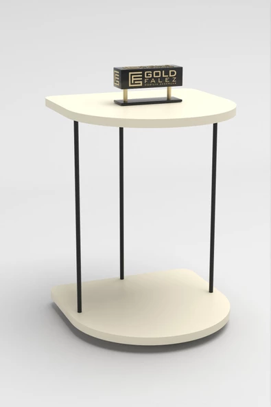 Gold Falez Yan Sehpa Tekerlekli Servis Sehpası Hnd Oval Krem - Resim 5