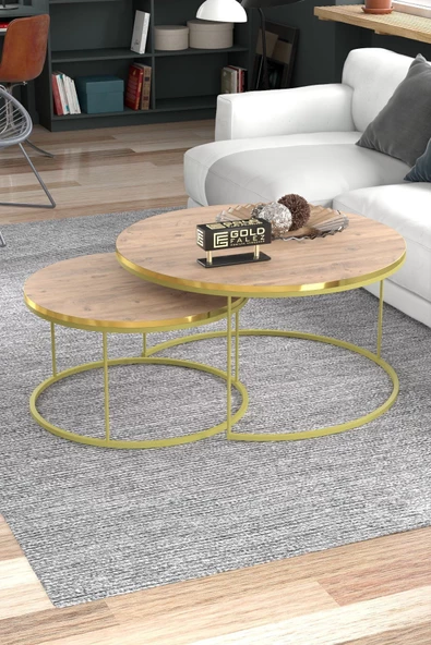 Gold Falez Orta Sehpa Ikili Lüx Specıal Gold Ceviz - Resim 2