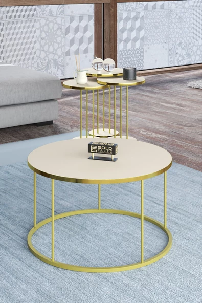 Gold Falez ORTA SEHPA VE ZİGON SEHPA TERRA SET GOLD KREM ürün görseli 1