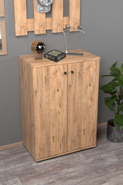 Gold Falez Ayakkabılık Çok Amaçlı Ayakkabı Dolabı 5 Raflı 2 Kapaklı Ceviz - 3