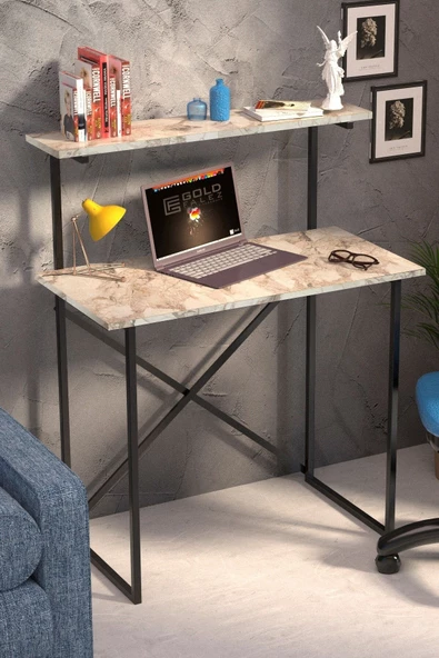 Gold Falez Çalışma Masası Raf Kitaplık Çok Amaçlı Ofis Masa Efes