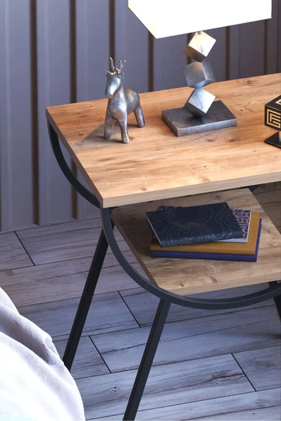 Gold Falez Yan Sehpa Komodin Metal Ayak CEVİZ - Resim 2