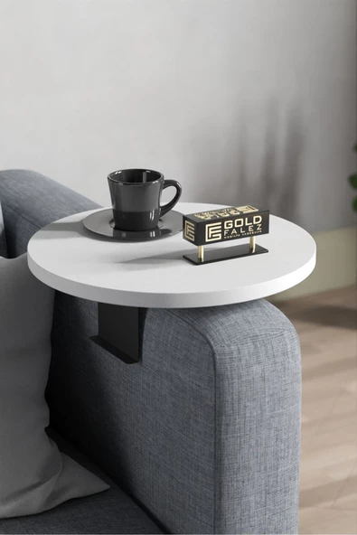 Gold Falez Yan Sehpa Ayarlanabilir Tepsi Dekoratif Modern Tepsi BEYAZ - Resim 2