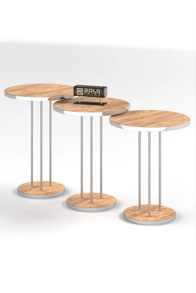 Gold Falez Zigon Sehpa Terra Gümüş Ceviz - Resim 4