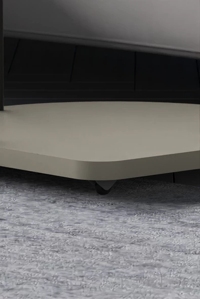 Gold Falez Yan Sehpa Tekerlekli Servis Sehpası Hnd Oval Krem - Resim 4