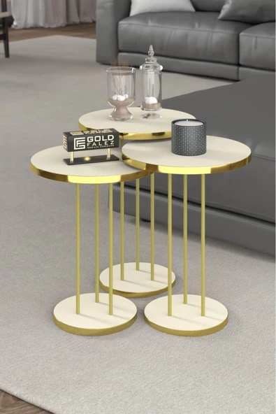 Gold Falez Zigon Sehpa Terra Gold Krem - Resim 3