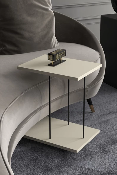 Gold Falez Yan Sehpa Tekerlekli Servis Sehpası HND Dikdörtgen Krem ürün görseli 1