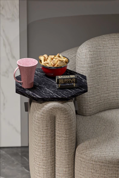 Gold Falez Yan Sehpa Ayarlanabilir Tepsi Dekoratif Modern Tepsi SEKİZGEN Bendir - Resim 3