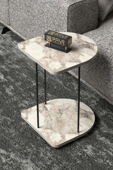 Gold Falez Yan Sehpa Tekerlekli Servis Sehpası Hnd Oval Efes - Resim 3