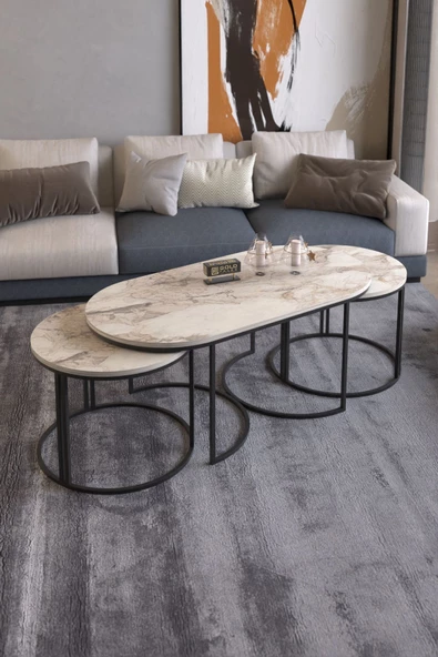 Gold Falez ORTA SEHPA ZİGON SEHPA YAN SEHPA 3 LÜ SET  DOLUNAY EFES - Resim 4