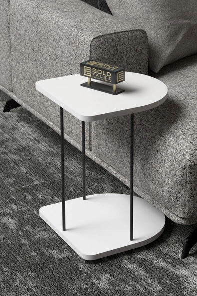 Gold Falez Yan Sehpa Tekerlekli Servis Sehpası HND Oval Beyaz - 3