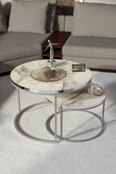 Gold Falez Orta Sehpa Ikili Lüx Specıal Gümüş Efes