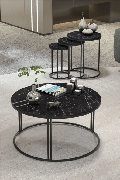 Gold Falez Orta Sehpa Tekli Ve 3'Lü C Zigon Sehpa Kombin Set Bendir ürün görseli 1