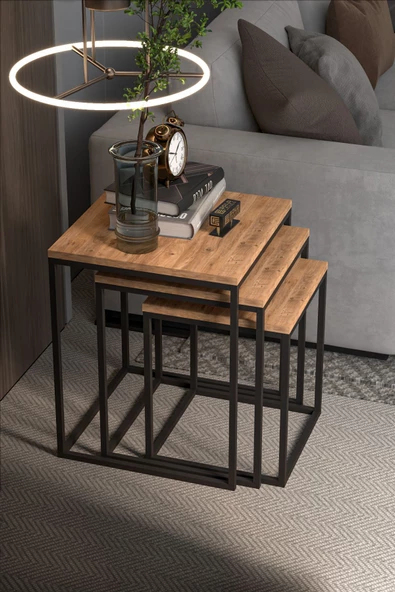 Gold Falez ZİGON SEHPA 3'LÜ KÜP ATLANTİK ÇAM - 4