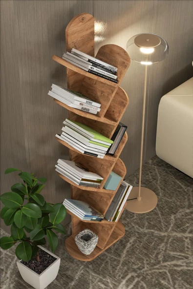 Gold Falez Kitaplık 10 Raflı Dekoratif Bölmeli Ev Ofis Çok Amaçlı Ceviz - 4