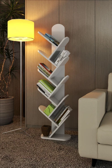 Gold Falez Kitaplık 10 Raflı Dekoratif Bölmeli Ev Ofis Çok Amaçlı Beyaz - 4