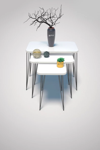 Gold Falez Zigon Sehpa Kr Ve Orta Sehpa Kr Set Siyah Ayak Beyaz Tel 1102 - Resim 5