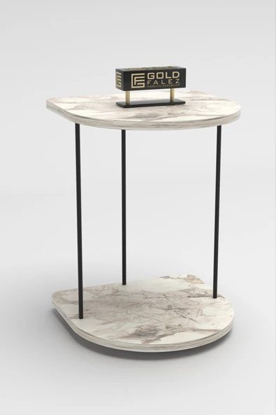 Gold Falez Yan Sehpa Tekerlekli Servis Sehpası Hnd Oval Efes - Resim 5