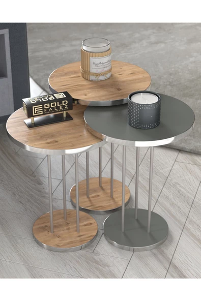 Gold Falez Zigon Sehpa Terra Gümüş Ceviz Antrasit ürün görseli 1