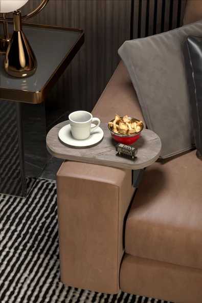 Gold Falez Yan Sehpa Ayarlanabilir Tepsi OVAL Dekoratif Modern Yatay Dikey Koltuk Sehpası GORDİON