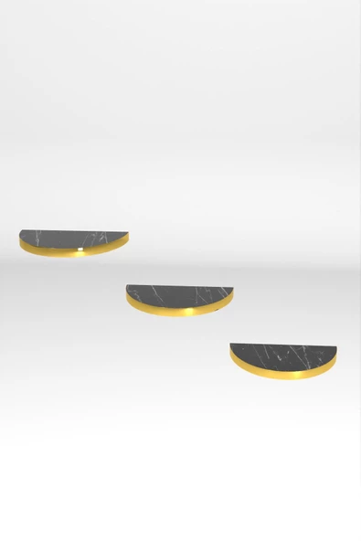 ilkal Duvar Rafı Dekoratif 3 Adet Çiçeklik Oval Altın Bendir - 5