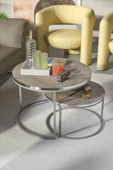 Gold Falez Orta Sehpa Ikili Lüx Specıal Gümüş Gordion