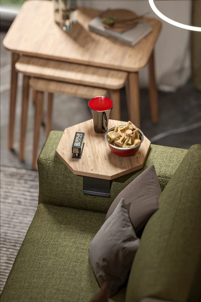 Gold Falez Yan Sehpa Ayarlanabilir Tepsi Dekoratif Modern Tepsi SEKİZGEN Ceviz - 4