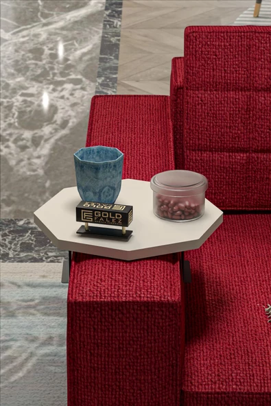 Gold Falez Yan Sehpa Ayarlanabilir Tepsi Dekoratif Modern Tepsi SEKİZGEN Krem - Resim 2