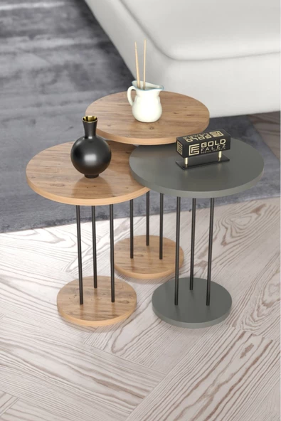 Gold Falez Zigon Sehpa Terra Ceviz Antrasit