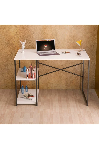 Gold Falez ÇALIŞMA MASASI YANDAN RAFLI BEYAZ